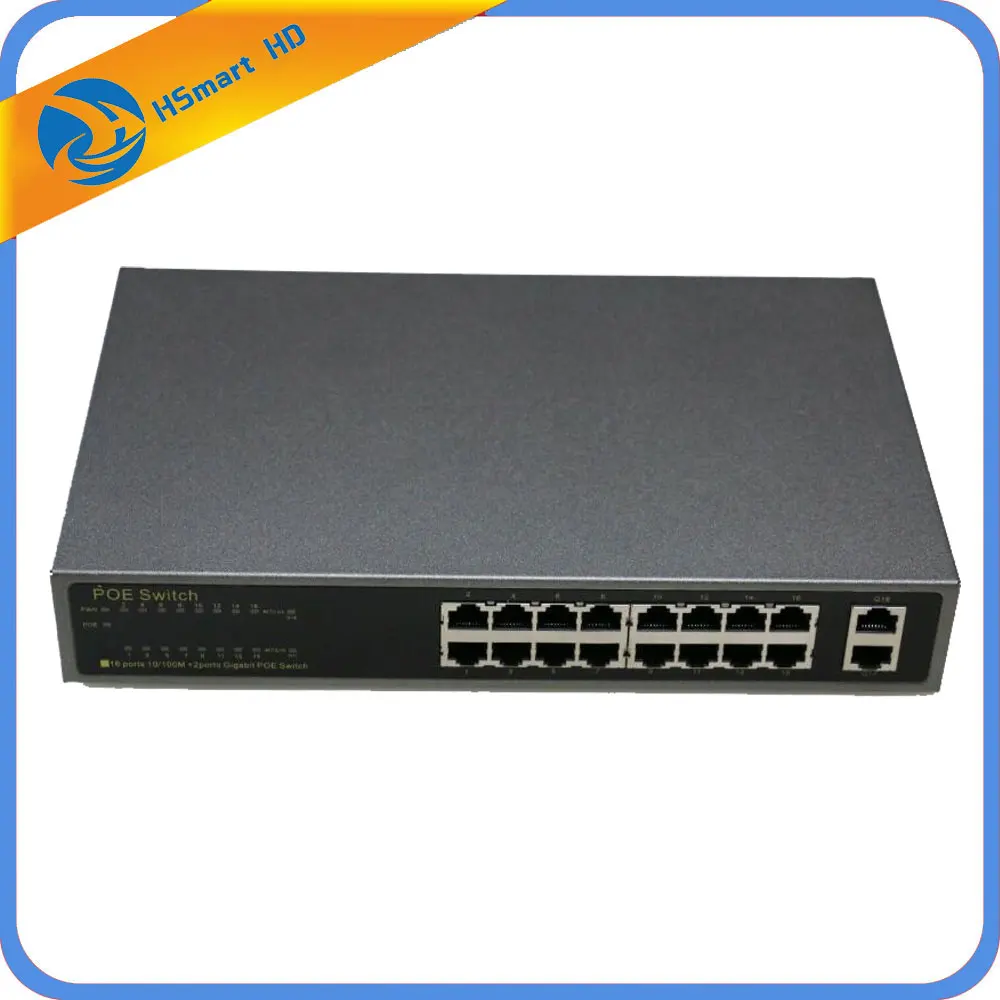 POE Switch 16 port 10/100Mbps and 2 port Gigbit Uplink 48V add EU /US .AU/UK Power Adapter for CCTV POE 5MP PTZ IP Cameras