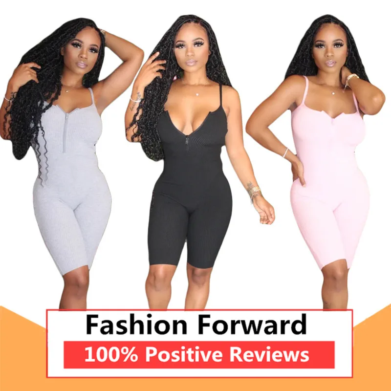 

Womens Sexy Solid Color Straps Zip Romper