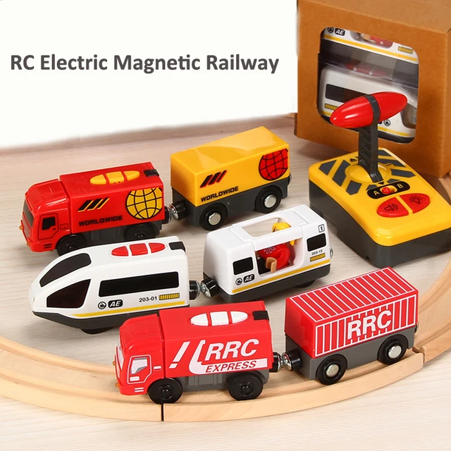 Wooden Tracks Magnetic Rail Car Toys for Children Electric RC Cars with Light and Sound Magnetic Train Toys for Children Gift 2