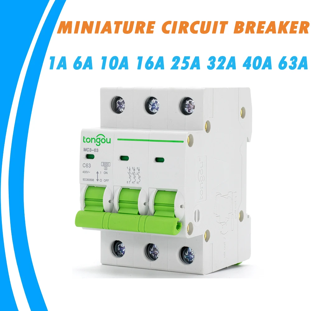 6A 10A 16A 20A 25A 32A 40A 50A 63A миниатюрный автоматический выключатель 400VAC переменного тока 3-полюсный защита от коротких замыканий 50/60 Гц переменного тока выключатель для дома