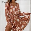 DICLOUD – Mini robe Vintage à manches longues pour femme, imprimé Floral, style Boho, coupe trapèze, tenue de soirée élégante, printemps 2022 ► Photo 1/6