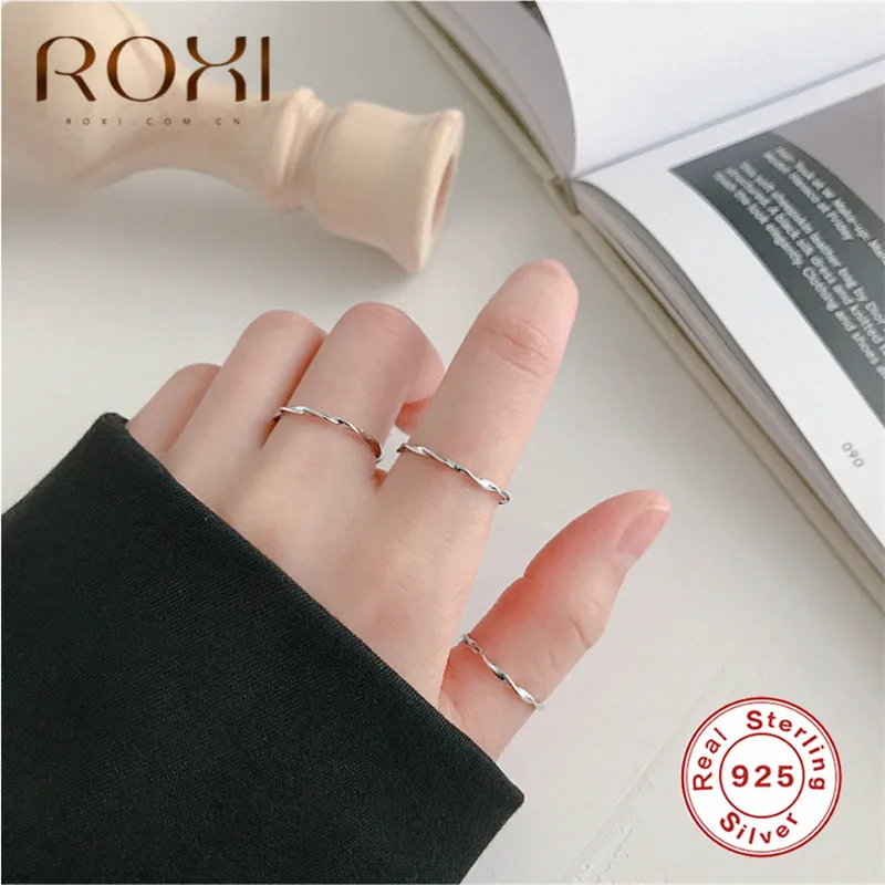 ROXI Твист веревка кольца из стерлингового серебра 925 для женщин девочек Корейский простой INS минималистский шик волна свадебное кольцо на палец ювелирные изделия