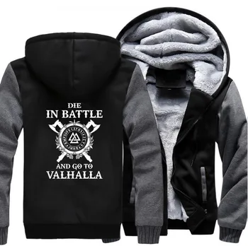 

Odin Vikings Hoodie Men Die In Battle And Go To Valhalla Hooded Sweatshirt Coat 2020 Winter Warm Fleece Black Grey Jacket Men's