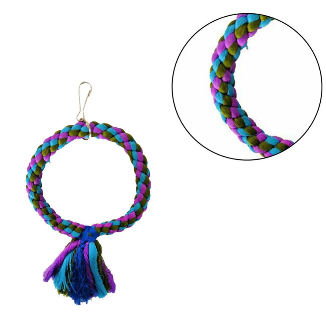 Bird Swing Perch Ring Design Colorful Cotton Rope Ring Toy Parrot Cage Parrot Budgie Parakeet Lovebird Cage Perch Stand Toys