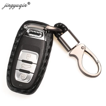 Keyforkess di Protezione Chiave Dell'automobile del Carbonio Della Copertura Del Silicone per Audi A4 A4L A5 A6 A6L Q5 S5 S7 Proteggere Shell Auto styling Caso In Fibra di