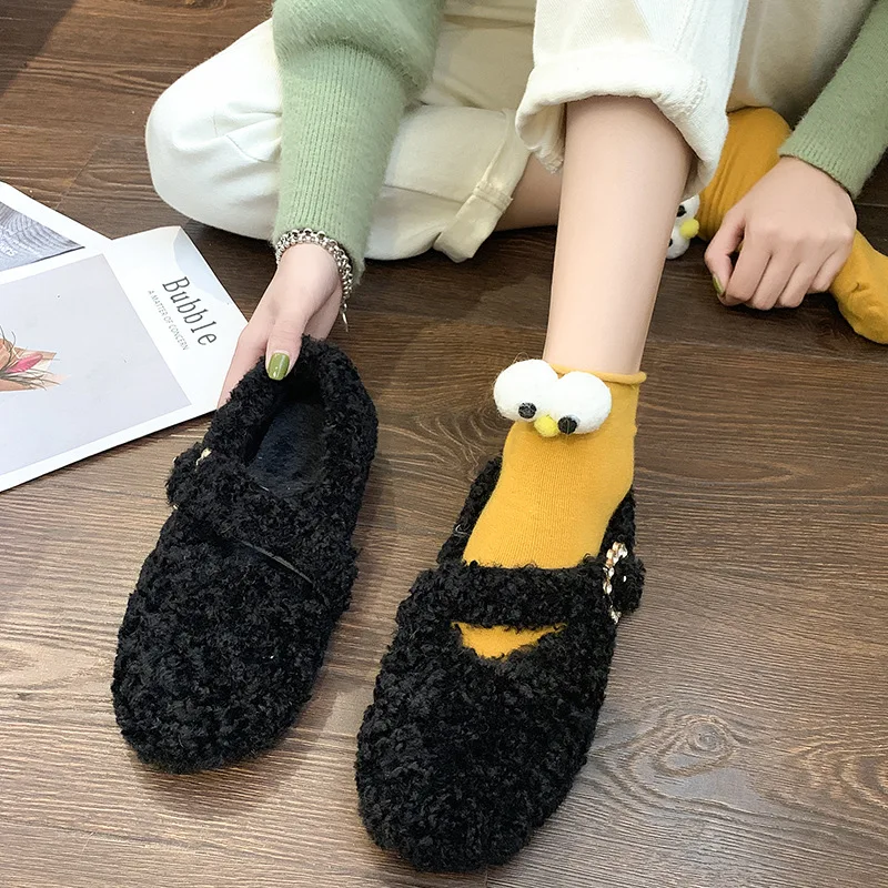 

Mu zi yi Q3 Fashion WOMEN'S Shoes Versatile Fluffy Shoes Fashion Flat Top Shoes Autumn And Winter New Style Export