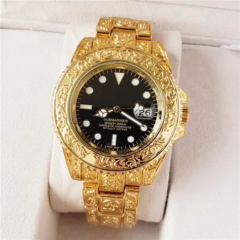 Relojes de marca grande de Hip Hop para Hombre, de aleación de lujo, con fecha tallada, oro, negocios, de cuarzo, masculino
