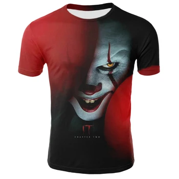 

New Men's Ghost Smiley T-shirt 3D Red T-shirt Men's Hip Hop 3D Clown Street Print O-neck T-shirt Children's Top