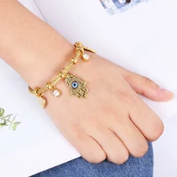 Turkish Lucky Fatima Hand Evil Eye Heart Adjustable Bracelets For Women High Quality Stainless Steel Jewelry 2
