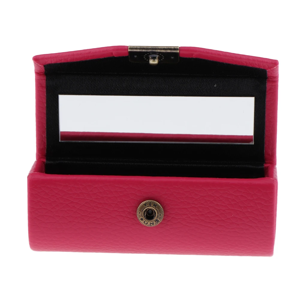 2 Pcs Unique Design Lichee Leather Lipstick Case Holder Storage Box Mirror Purse Pocket Rose Red