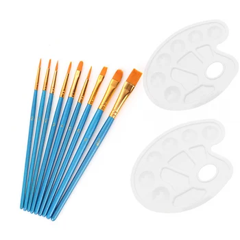

12 Pcs/Set Professional Watercolor Acrylic Wooden Handle Painting Nylon Brushes Artist Paint Brush with Palette Art Supplies