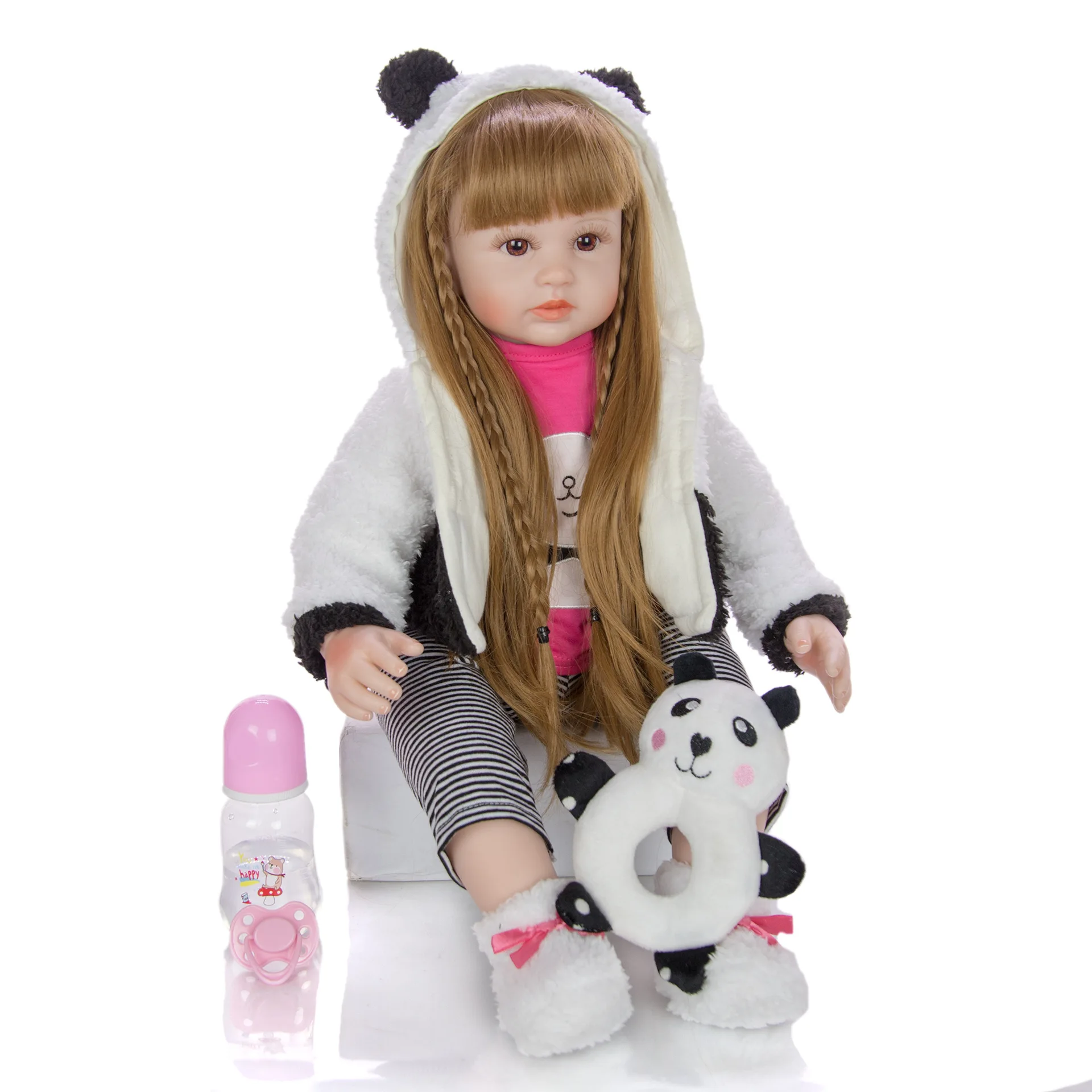 KEIUMI Bebe Reborn Малыш Панда Детские Мягкие силиконовые куклы с длинными волосами куклы-принцессы игрушки подарок