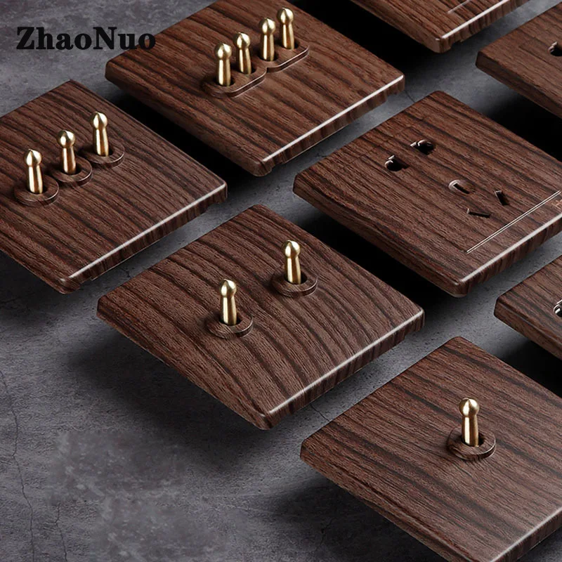 

1-4 Gang 2 Way Wall Light Brass Lever Toggle Switch Plastic Spray Paint Wood Grain Panel Wall Lamp Momentary Switch