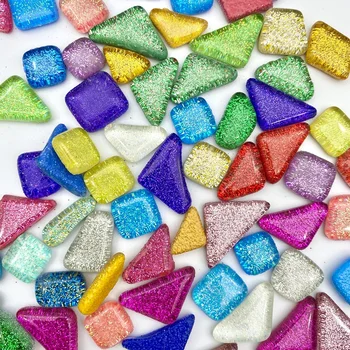 

Colorful Glitter Glass Mosaic Square Cube Bling Bling Kawaii Resin Art Supplies Crystal Glass Irregular Sweet Cabochon 100g