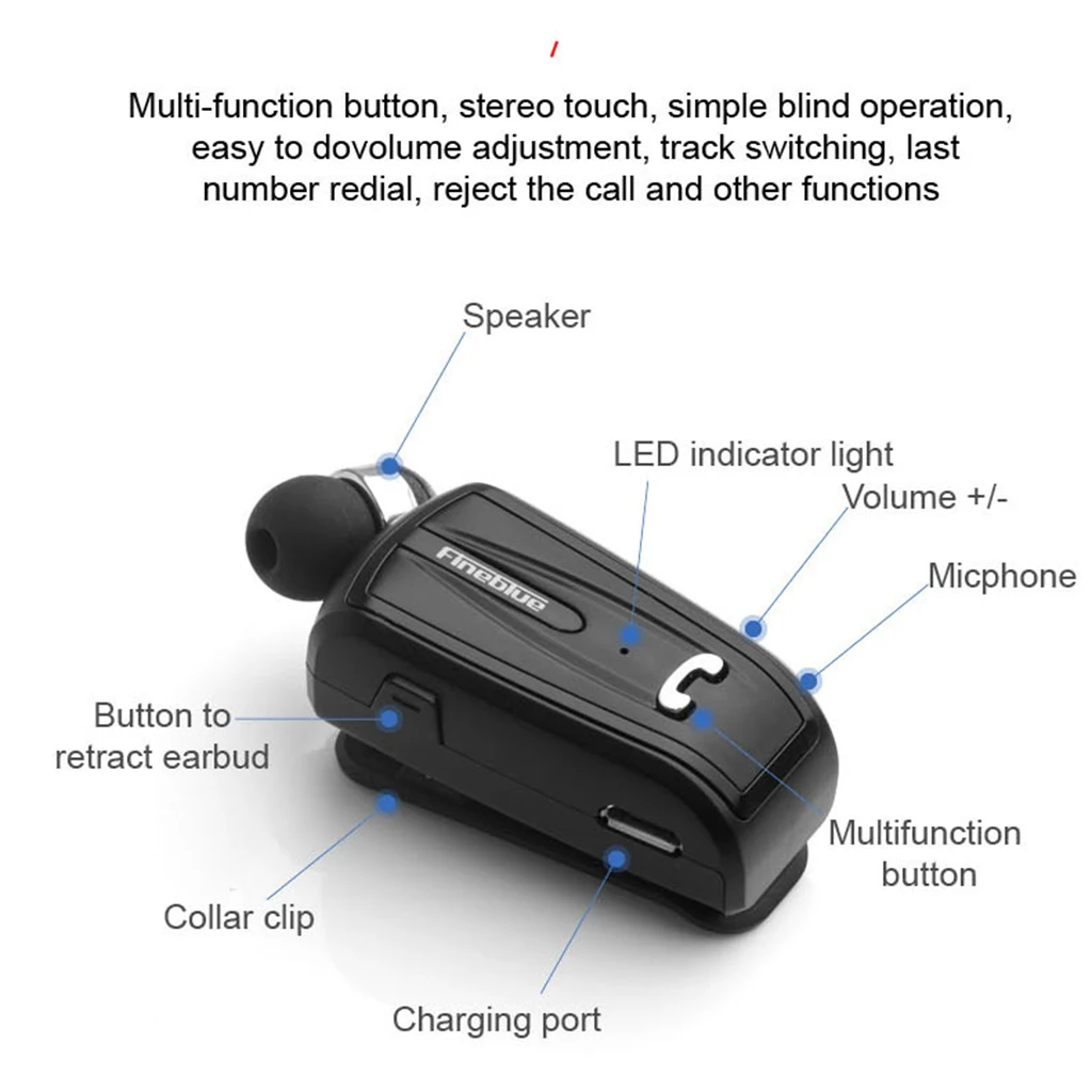  F-V6 Wireless Bluetooth BT Headset Earphone Headphone vibrating