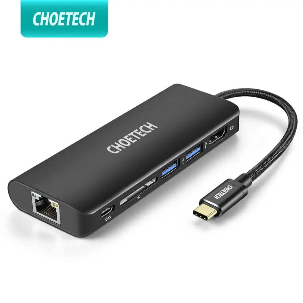 USB-C 3.0 HUB PD Charger Type C to 4K HDMI VGA Ethernet Adapter SD Card Reader