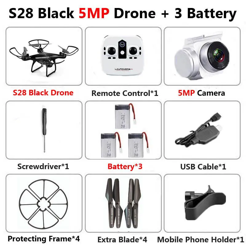 S28 Профессиональный беспилотник с камерой 1080P HD WiFi FPV высота удерживает широкий угол 20 мин полета RC Квадрокоптер Вертолет игрушки X5C XY4 - Цвет: 5MP Black 3B Foam