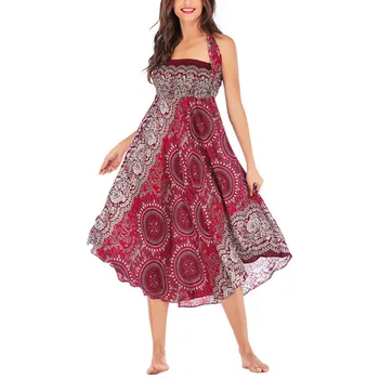 

2020 Summer Fashion Print Skirt Casual Lace-Up Belly Dance Skirt Beach Holiday Ankle-Length Two Way Wear Big Swing Skirt