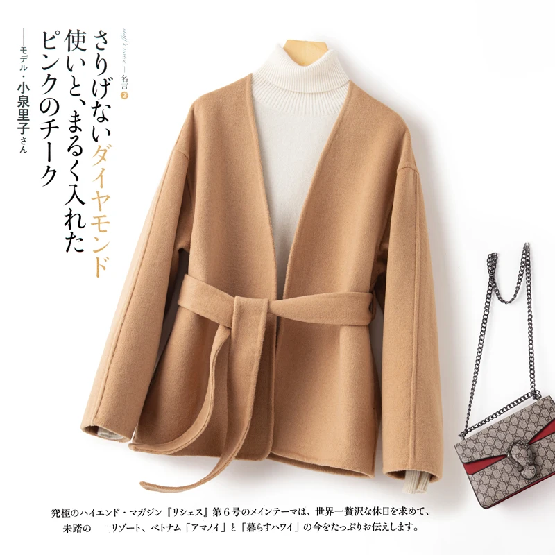 BELIARST 22 가을/겨울 캐시미어 코트 숙녀 v 넥 카디건 슬림 패션 코트 Thicken Warm Top 100% Pure Wool Women\'s Jacket