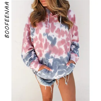 

BOOFEENAA 2019 Fall Winter Tops Hoodie Women Streetwear Casual Trendy Tye Dye Ladies Sweatshirt Pullover with Pockets C34-AB69