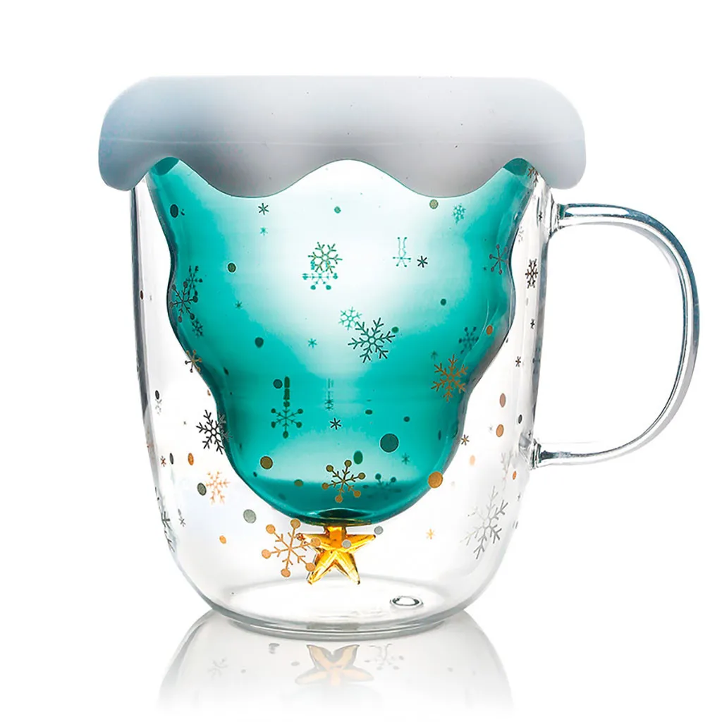 Креативная двухслойная чашка для воды, стеклянная Рождественская елка, звездная чашка для воды, кружка с высокой температурой, под заказ, вечерние, подарки на Рождество, новинка
