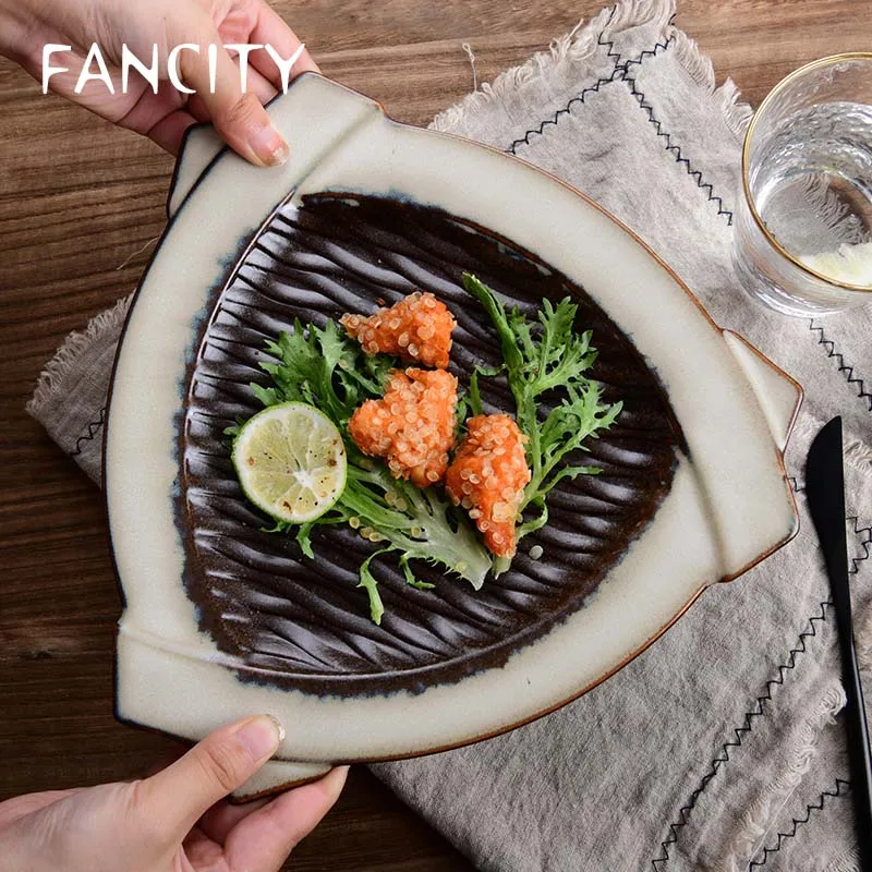 FANCITY Creative personality Japanese ancient kiln changed ceramic pottery characteristics restaurant tableware plate d | Дом и сад