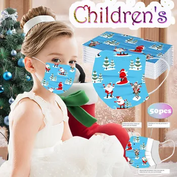 

50pcs facemask for kids Christmas Cartoons mask for face mouth Ear hook Elastic FaceMask Three-layer Disposable Mask mascaras