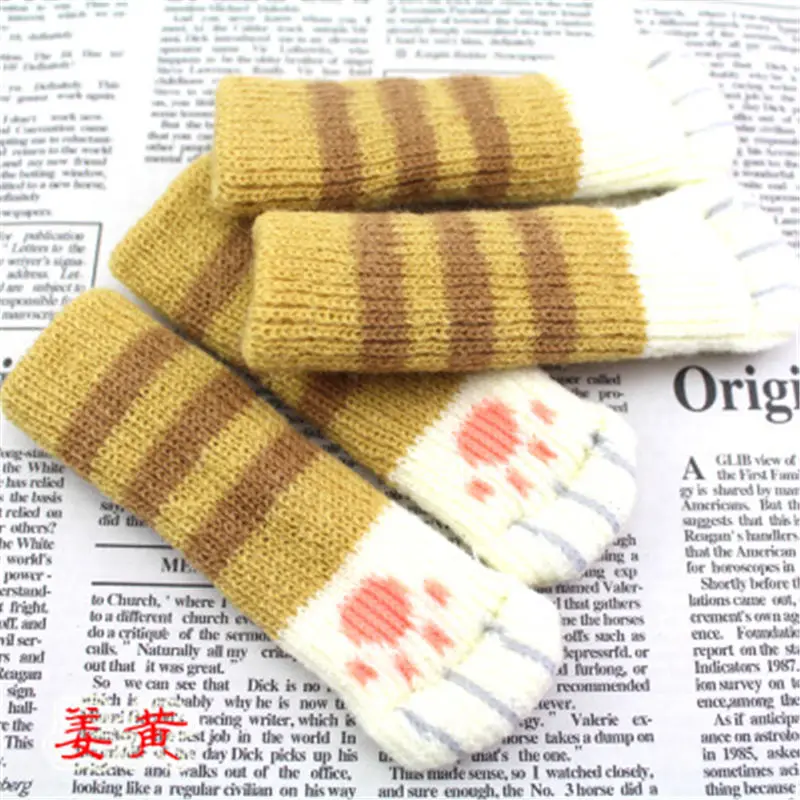 4pcs Chair foot cover Knitted Cat Paws Protective Desk Leg Socks Furniture Feet Sleeve Dining Table Floor Non-Slip Protector - Цвет: 1