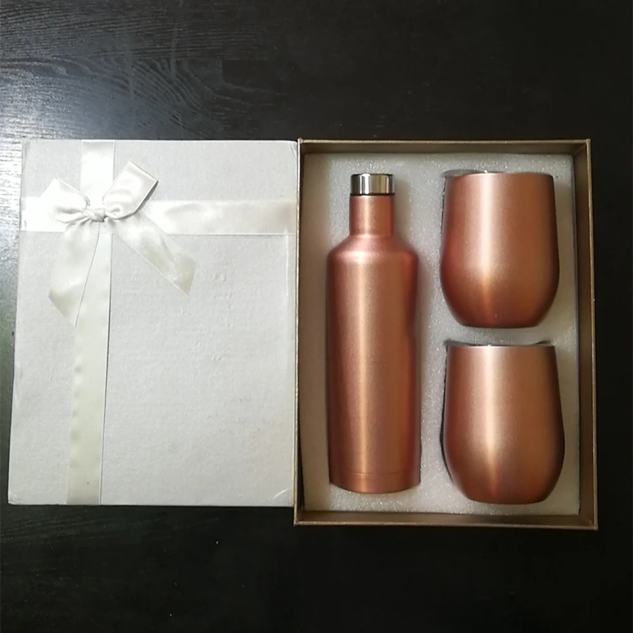 100 компл./лот Подарочная коробка 3 в 1 с 6oz/12oz бокалы для вина + 17oz/25oz винная бутылка
