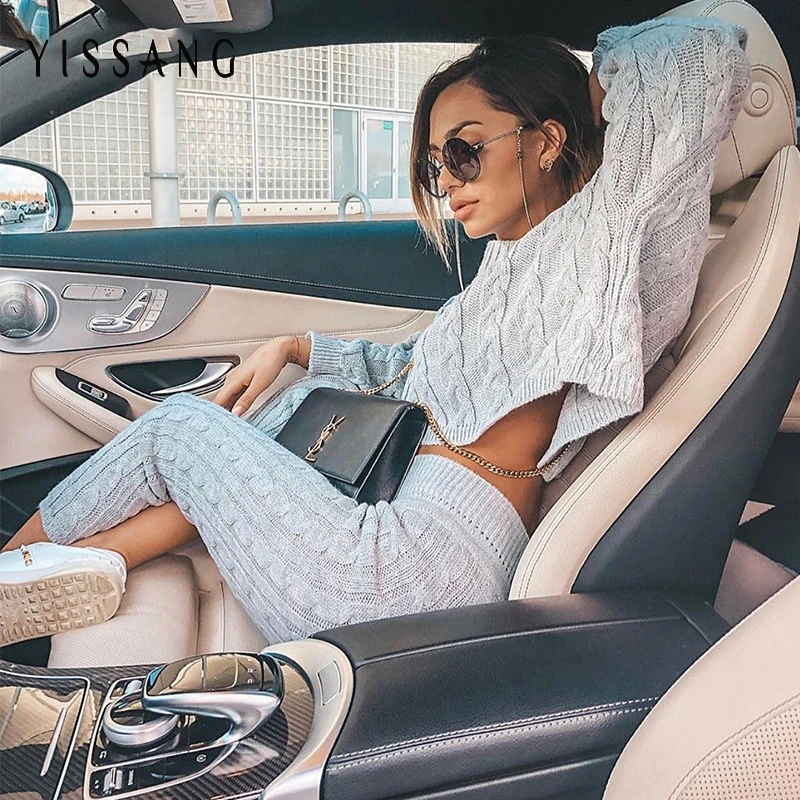 Jumpsuits Women Overalls Rompers Two-Piece-Sets Knitted Long-Sleeve Sexy High-Waist Winter
