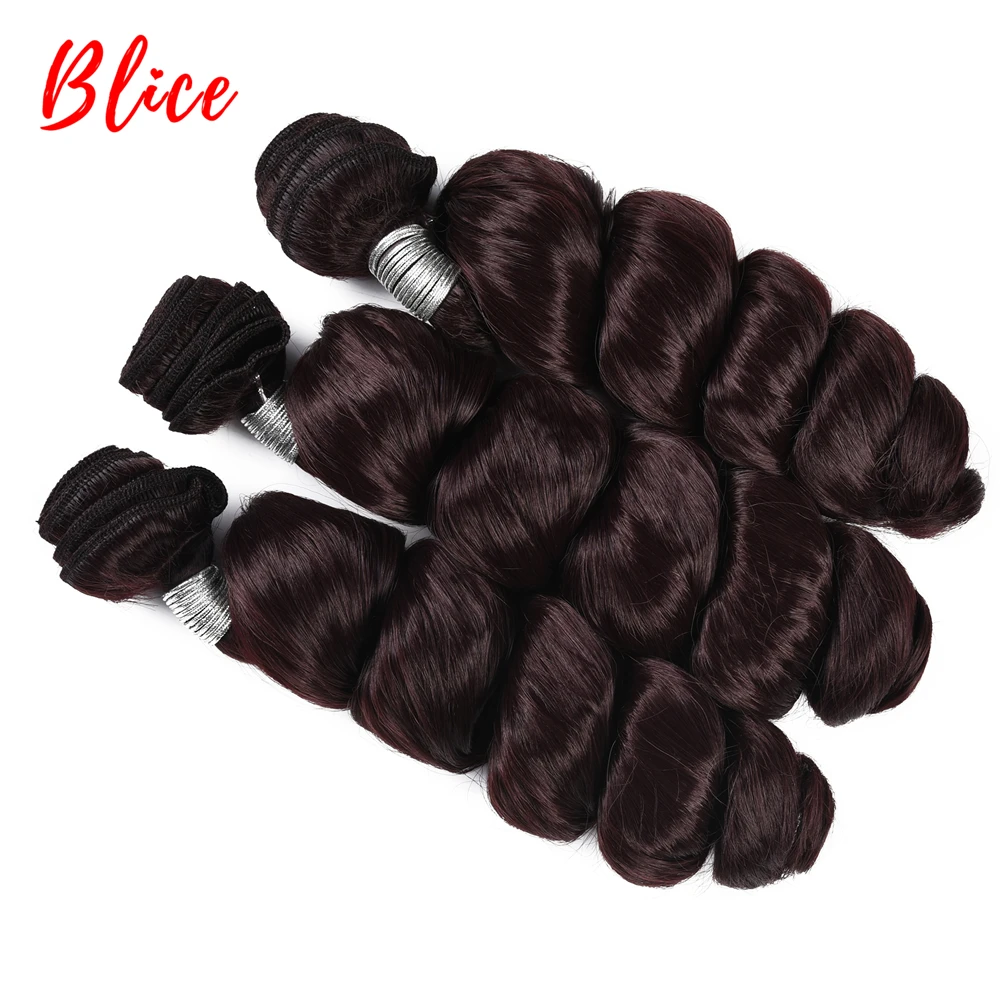 Blice 3pcs/Lot Synthetic Loose Wave Weaving With Double Weft Curly Hair Extensions Wine-Red Color Hair Bundles For Women 18