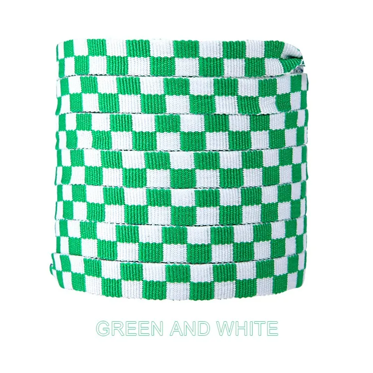green and white Пара модных двухцветных шнурков в клетку, подходящих для всех типов обуви, 6 цветов на выбор - Цвет: green and white