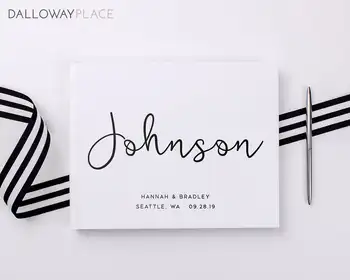 

Wedding Guest Book, Modern Brush Script, Wedding Guestbook Ideas Personalized Sign In Book, Black and White Wedding Photo Album