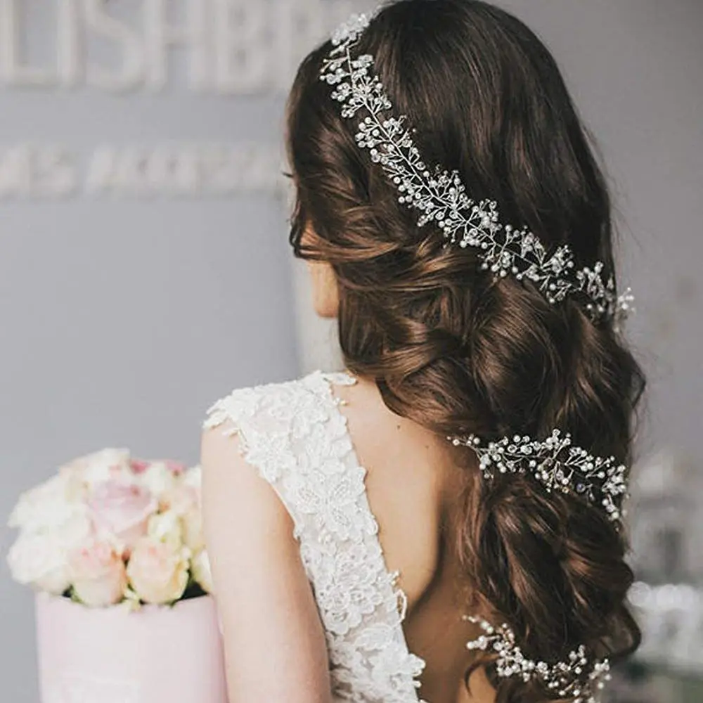 Wedding Hair Vine Pearls Bridal Headband Hair Accessories for Bride Bridesmaid 