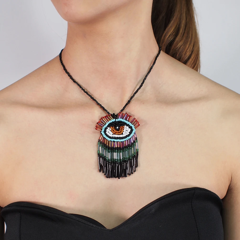 Handmade Beaded Pendant Necklace For Womens Resin Beads Chain Statement Choker Necklaces Boho Jewelry Accessories UKMOC