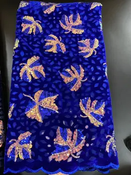 

New Royal Blue Nigerian Lace Fabric 2020 High Quality Sequin Velvet Lace Fabric Embroidered Tulle African Velvet Lace Fabric