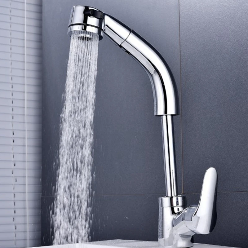 Bathroom Basin Faucet with Pull Down Sprayer Single Handle Mixer Tap Hot and Cold Water Faucet Kitchen Telescopic Lifting Faucet