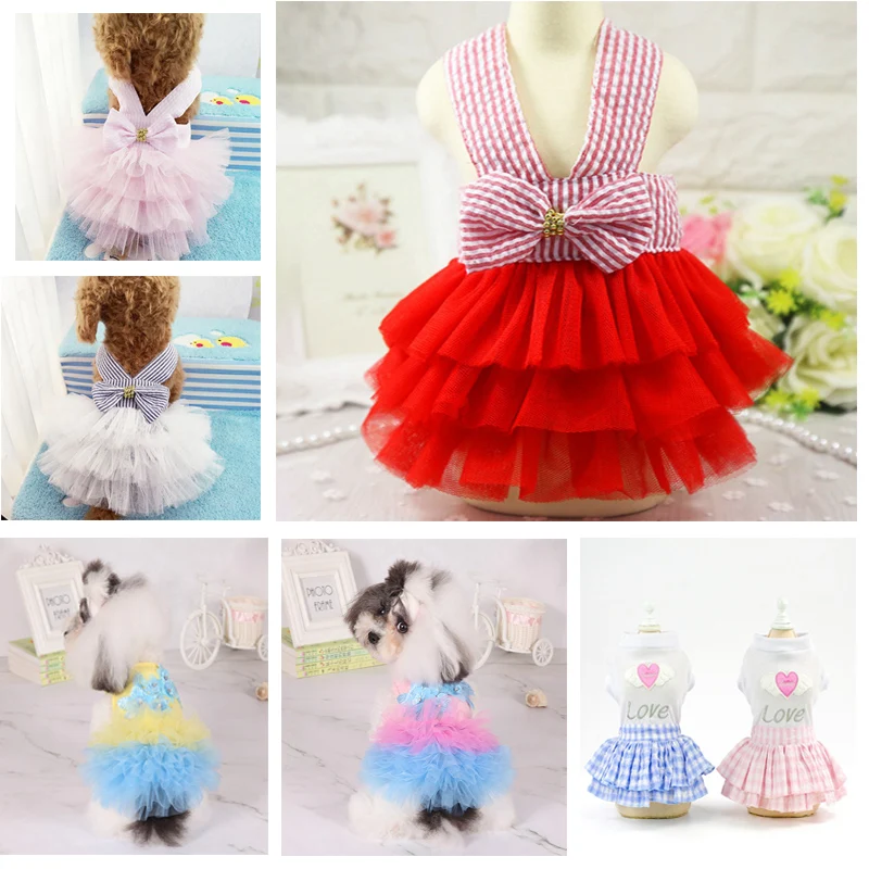 

Summer Dog Lace Tullle Dress Pet Dog Clothes For Small Dog Party Birthday Wedding Bowknot Dress Puppy Costume Spring Pet Clothes