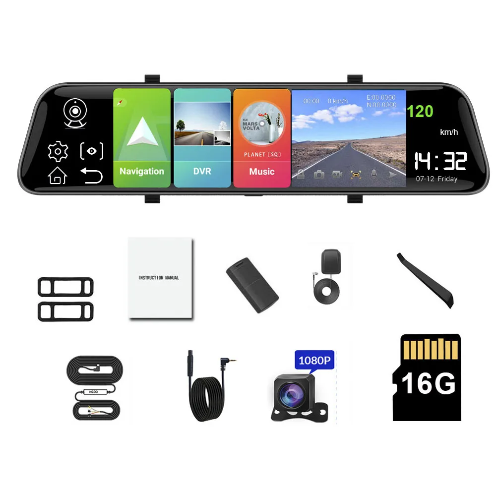 HGDO 12 ''4G ADAS Автомобильный видеорегистратор камера Android 8,1 поток медиа зеркало заднего вида FHD 1080P WiFi gps видеорегистратор регистратор видео рекордер - Название цвета: 16G TF Card