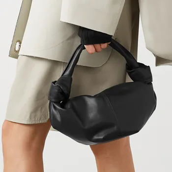 

Brand New Casual Pleated Bag 2020 Fashion Knot HandBag Dumpling Bag Soft Leather Ox Horn Underarm Bag For Women OVBI