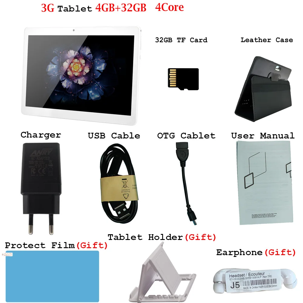ANRY, новинка, MT6580, 4 ГБ/32 ГБ, 10,1 'планшеты, Android 7,0, четыре ядра, две камеры, 5Мп, две sim-карты, планшет, ПК, gps, Bluetooth, 3g телефон - Комплект: Add Case 32GB TF