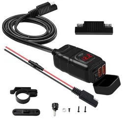 Cargador de teléfono móvil impermeable USB Dual, accesorios de modificación, cargador de teléfono móvil para motocicleta + voltímetro