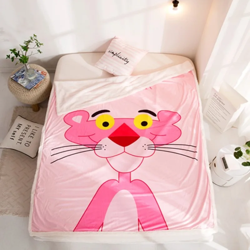 Зимнее детское Флисовое одеяло с изображением розовой пантеры из мультфильма s, шерпа, подложка на кровать/кроватку/диван, 150x200 см, одеяло, подарок для мальчиков и девочек