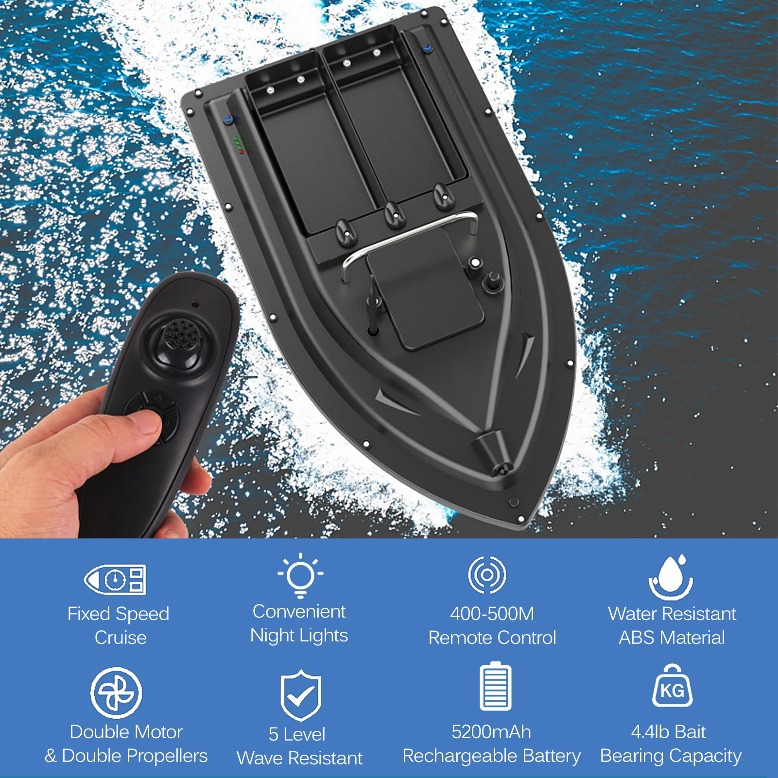 GPS Fishing Bait Boat 500m Remote Control Bait Boat Dual Motor Fish Finder 2KG Loading Support Automatic Cruise/Return/Route fish finder remote control bait boat