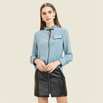 

Xiaomoli Button up silk shirt, front short and back long top, Chinese retro clothing style 2020 spring and summer new