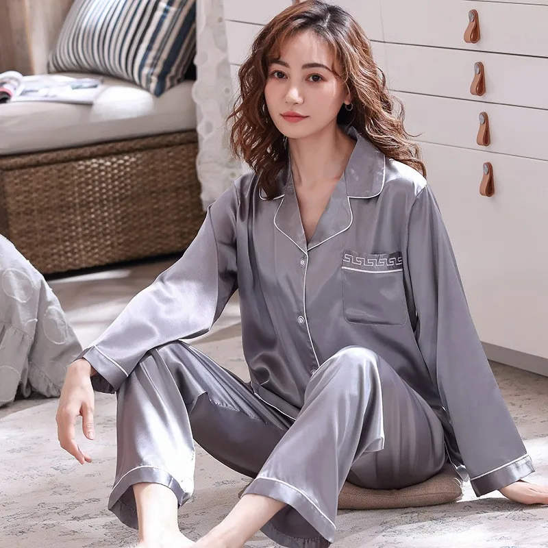 

Lady Long Sleeve Suits Women's Pajamas Summer 2020 Thin New Pyjamas Suit Girls' Lapel Casual Nightgown Female Sexy Home Wear