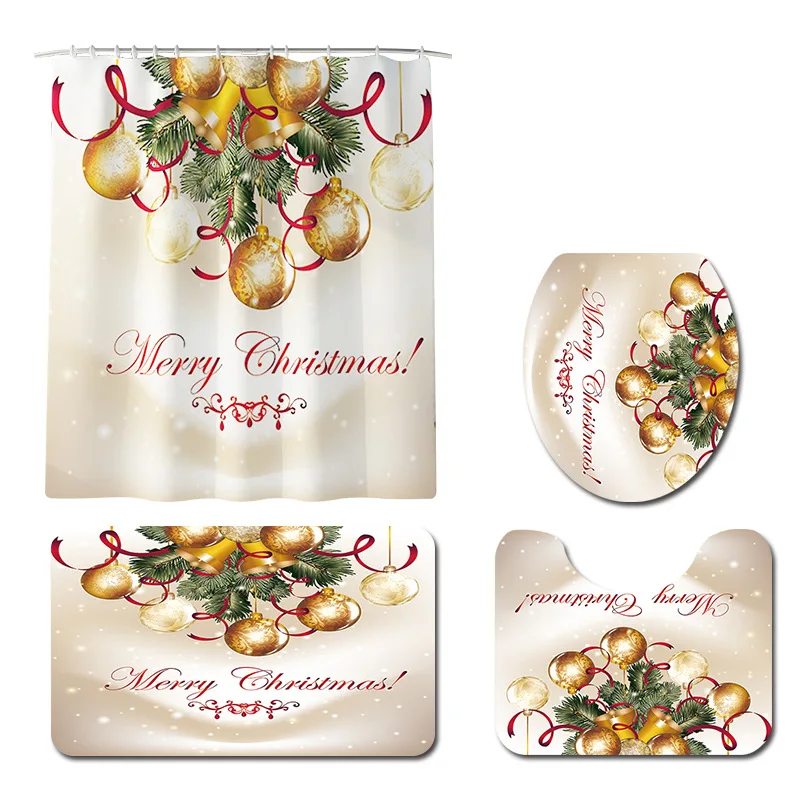 4 шт./компл. Рождественский золотой шар душевая Шторы ковер набор коврик для ванной туалета Non-Slip Водонепроницаемый Pad перегородка Шторы Декор - Цвет: L042Y-3