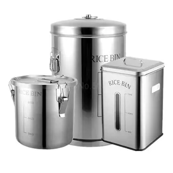 

Food grade 304 stainless steel rice bucket rice storage box moisture-proof and pest-proof round square flour bucket