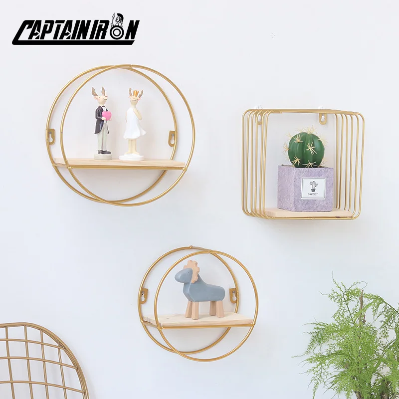 

CAPTAINIRON Geometric Shape Wall Shelves Scandinavian Style Metal Craft Decorative Wall Shelf for Home Decor Living Room Storage