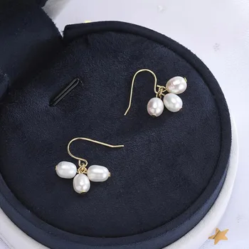 

Elegant Trendy Natureal Freshwater Pearl Drop Earrings For Women Statement Real 925 Sterling Silver Dangle Gold Earring Gifts